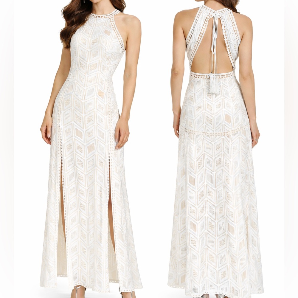 Gorgeous Cream Intricate Halter Lace Dress - Picture 1 of 9